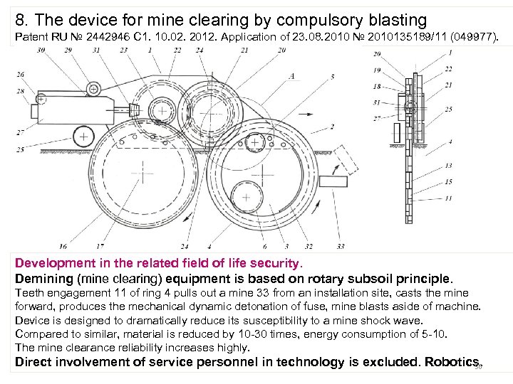 8. The device for mine clearing by compulsory blasting Patent RU № 2442946 C