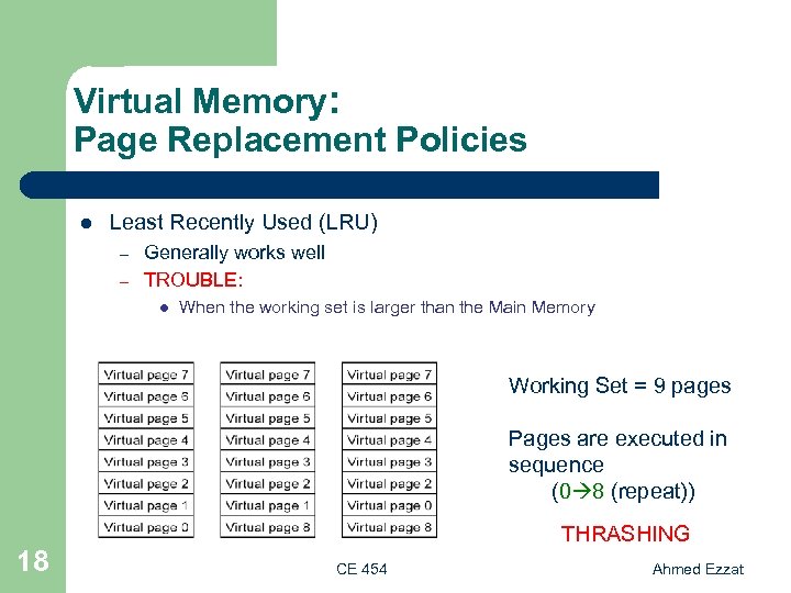 Virtual Memory: Page Replacement Policies l Least Recently Used (LRU) – – Generally works