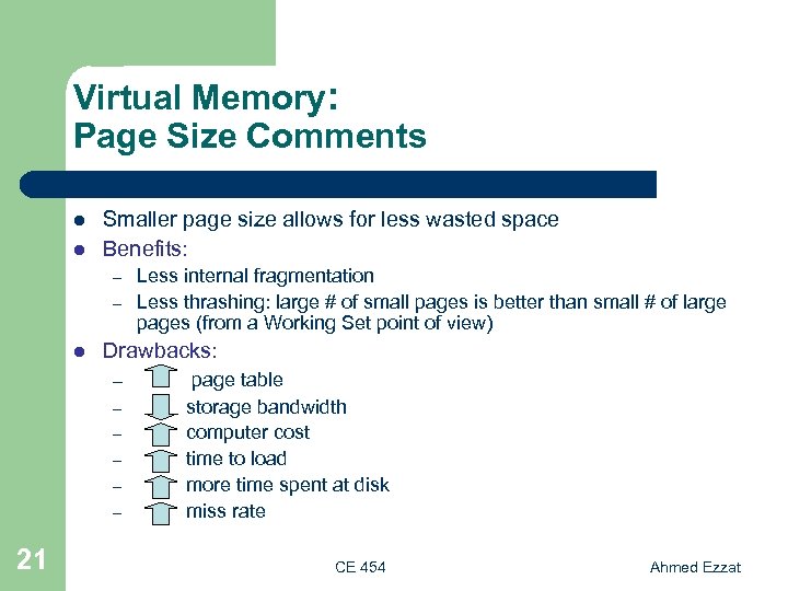 Virtual Memory: Page Size Comments l l Smaller page size allows for less wasted