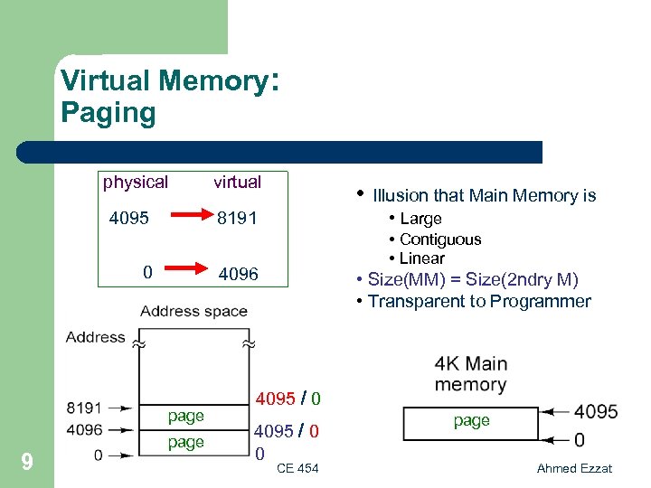Virtual Memory: Paging physical virtual 4095 4096 page 9 • Large 8191 0 •