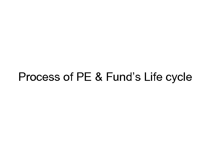 Process of PE & Fund’s Life cycle 