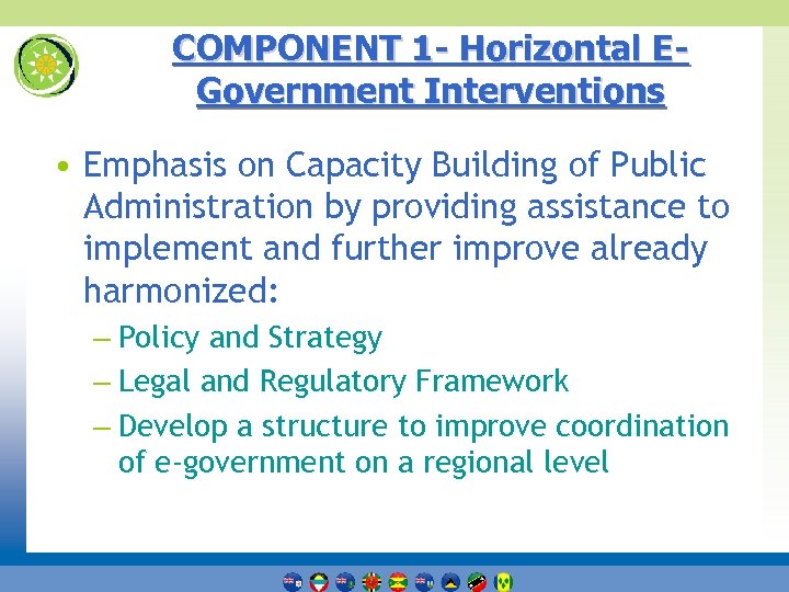 COMPONENT 1 - Horizontal EGovernment Interventions • Emphasis on Capacity Building of Public Administration