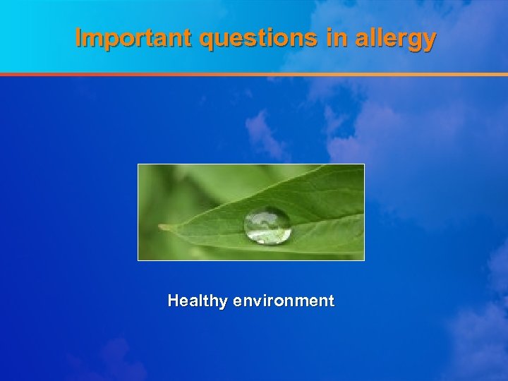 Important questions in allergy Healthy environment 