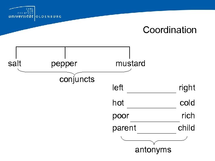 Coordination salt pepper conjuncts mustard left right hot cold poor parent rich child antonyms