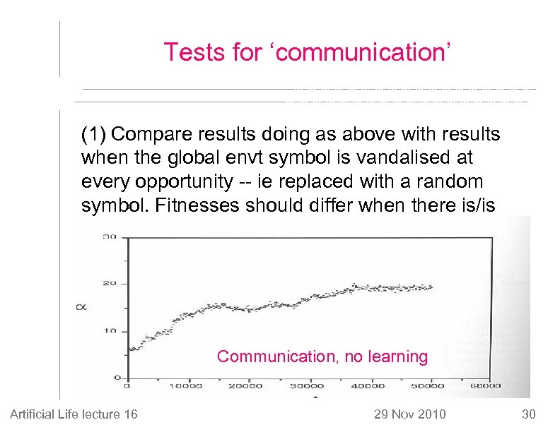 Tests for ‘communication’ (1) Compare results doing as above with results when the global