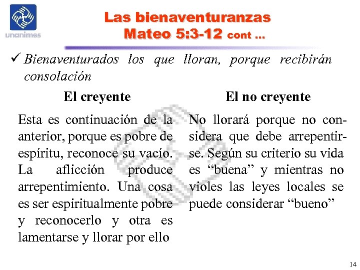 Las bienaventuranzas Mateo 5: 3 -12 cont … ü Bienaventurados los que lloran, porque