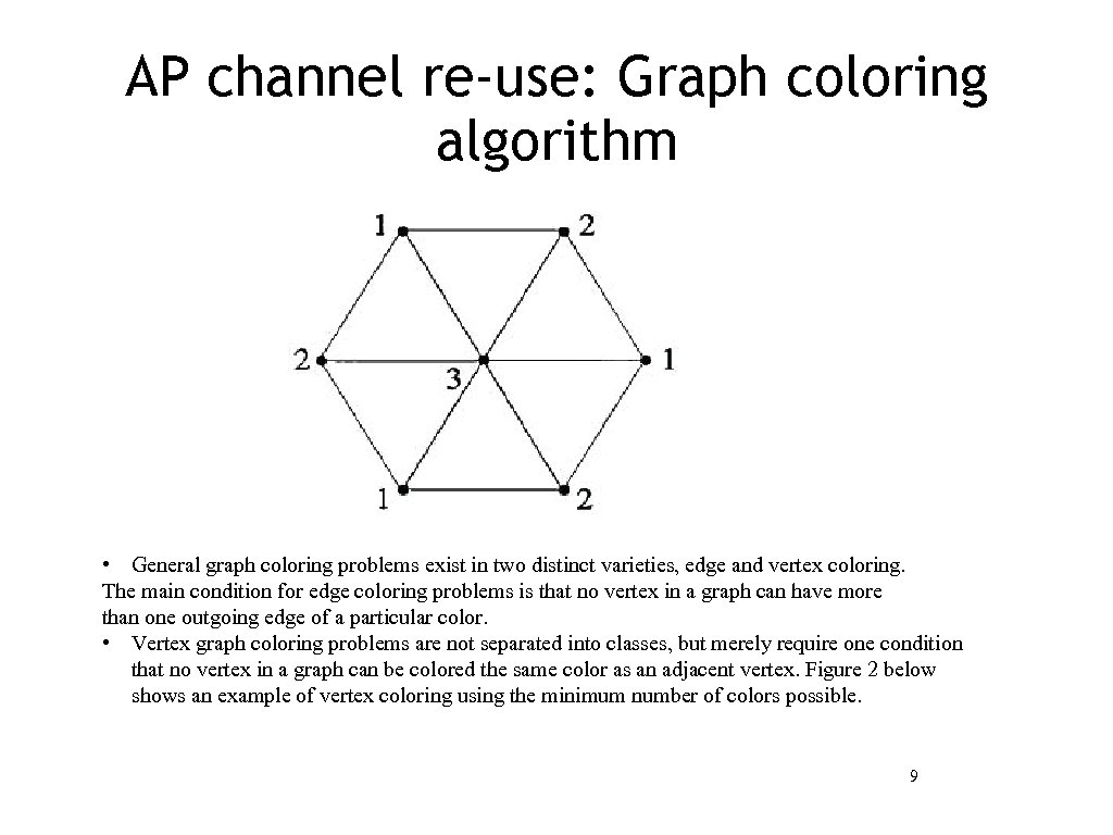 AP channel re-use: Graph coloring algorithm • General graph coloring problems exist in two