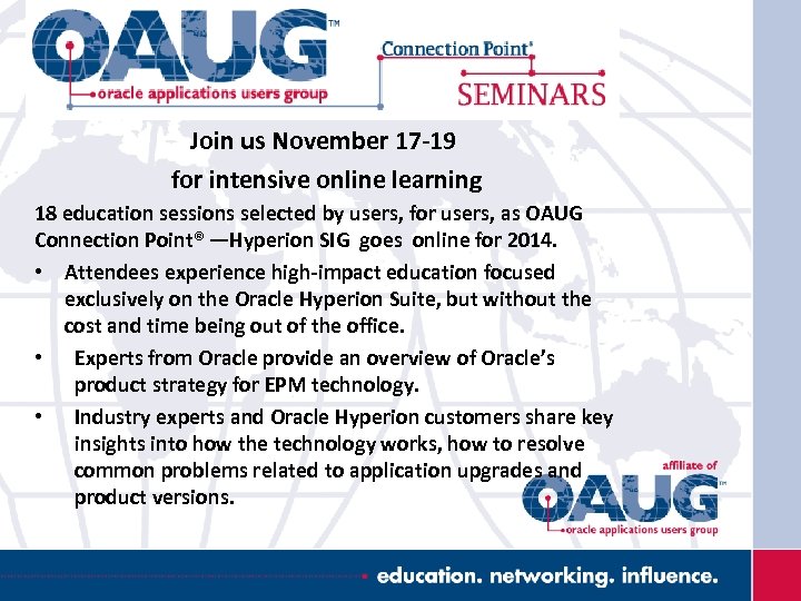 Join us November 17 -19 for intensive online learning 18 education sessions selected by