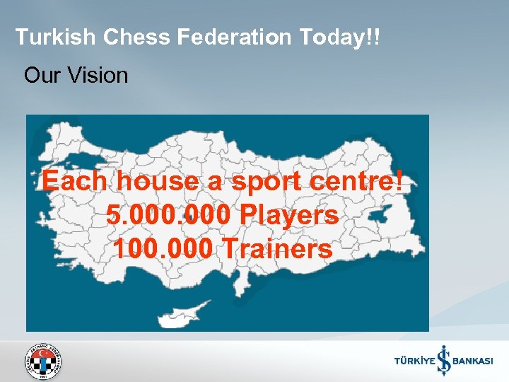 Turkish Chess Federation Today!! Our Vision Each house a sport centre! 5. 000 Players