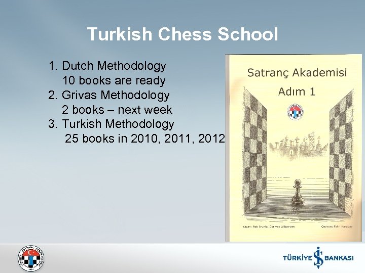 Turkish Chess School 1. Dutch Methodology 10 books are ready 2. Grivas Methodology 2