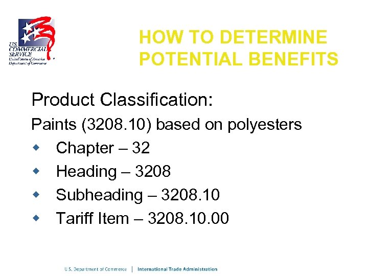 HOW TO DETERMINE POTENTIAL BENEFITS Product Classification: Paints (3208. 10) based on polyesters w