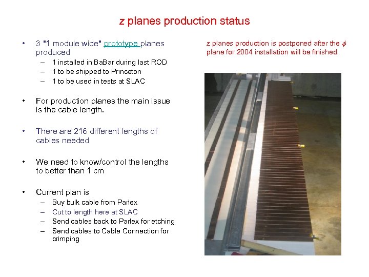 z planes production status • 3 "1 module wide" prototype planes produced – 1