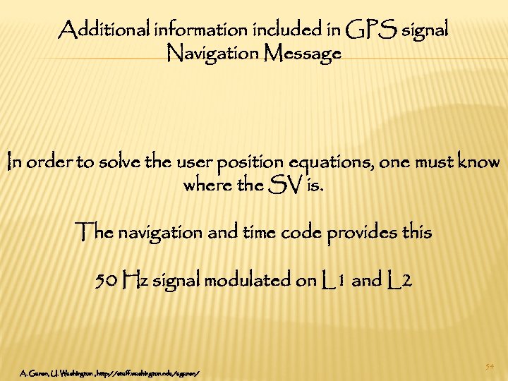 Additional information included in GPS signal Navigation Message In order to solve the user
