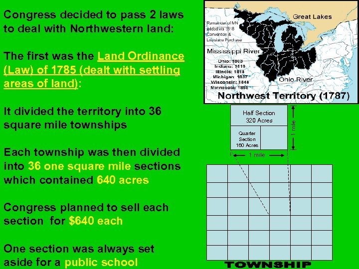 Congress decided to pass 2 laws to deal with Northwestern land: It divided the