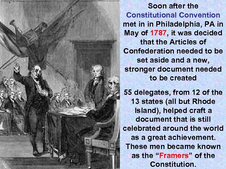 Soon after the Constitutional Convention met in in Philadelphia, PA in May of 1787,
