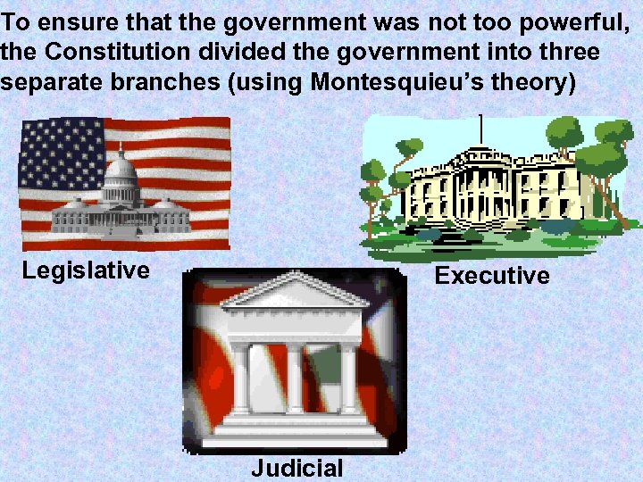 To ensure that the government was not too powerful, the Constitution divided the government