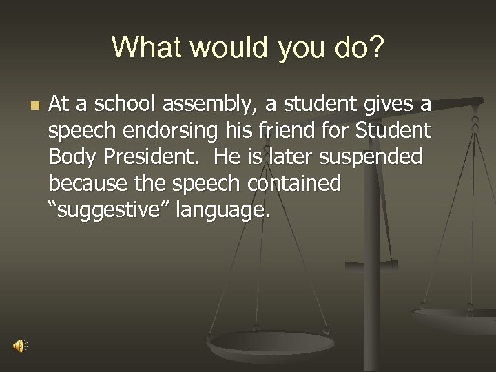 What would you do? n At a school assembly, a student gives a speech