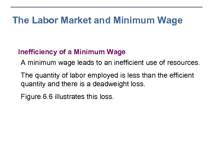 The Labor Market and Minimum Wage Inefficiency of a Minimum Wage A minimum wage