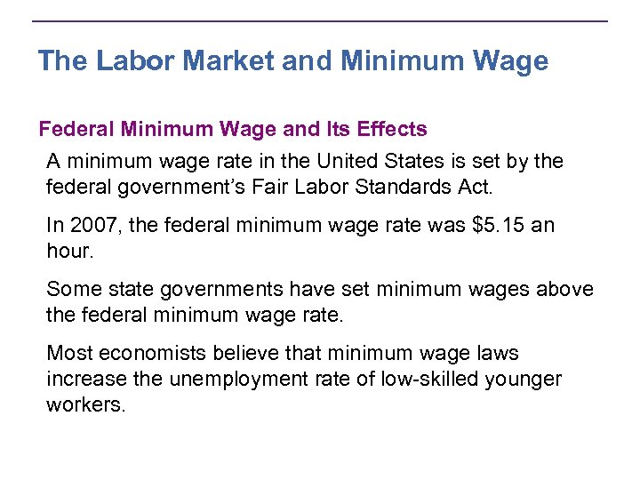 The Labor Market and Minimum Wage Federal Minimum Wage and Its Effects A minimum