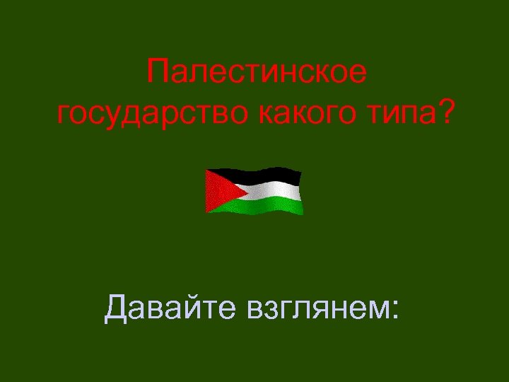 Палестинское государство какого типа? Давайте взглянем: 