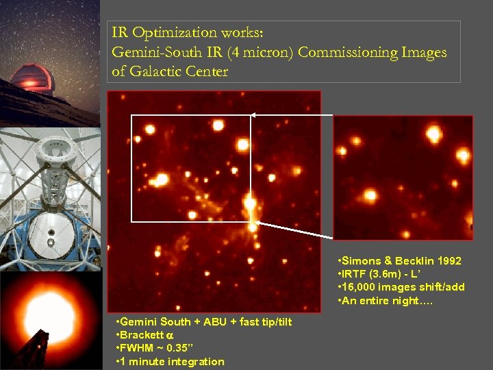 IR Optimization works: Gemini-South IR (4 micron) Commissioning Images of Galactic Center • Simons