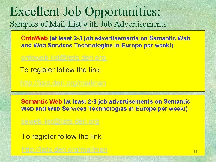 Excellent Job Opportunities: Samples of Mail-List with Job Advertisements Onto. Web (at least 2