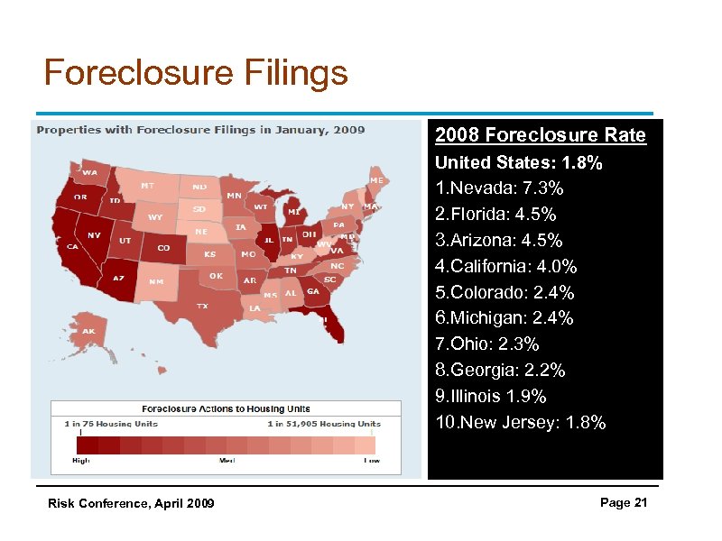 Foreclosure Filings 2008 Foreclosure Rate United States: 1. 8% 1. Nevada: 7. 3% 2.