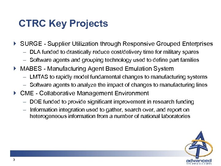 CTRC Key Projects } SURGE - Supplier Utilization through Responsive Grouped Enterprises – DLA