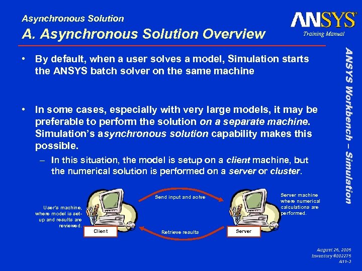 Asynchronous Solution A. Asynchronous Solution Overview Training Manual • In some cases, especially with