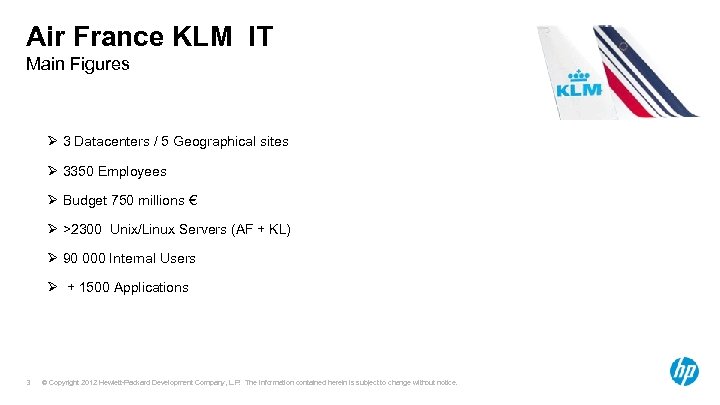 Air France KLM IT Main Figures Ø 3 Datacenters / 5 Geographical sites Ø