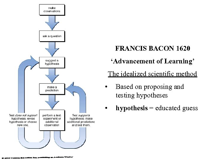 FRANCIS BACON 1620 ‘Advancement of Learning’ The idealized scientific method • Based on proposing