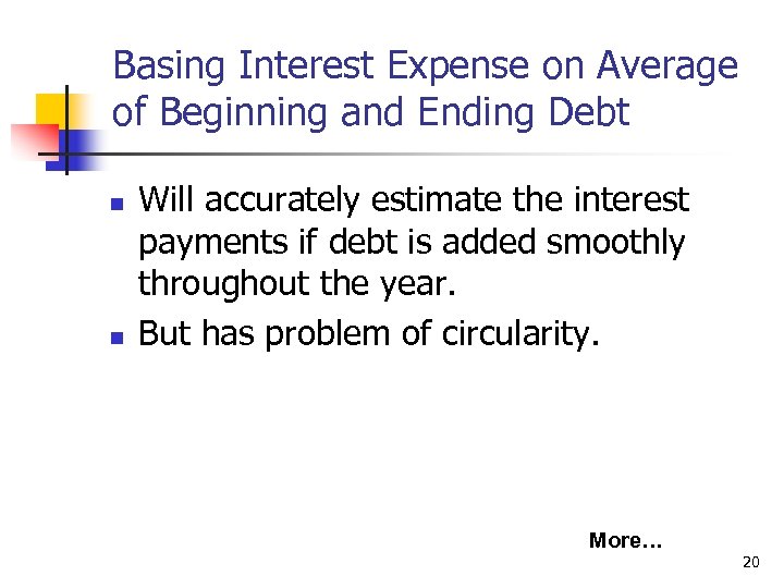 Basing Interest Expense on Average of Beginning and Ending Debt n n Will accurately