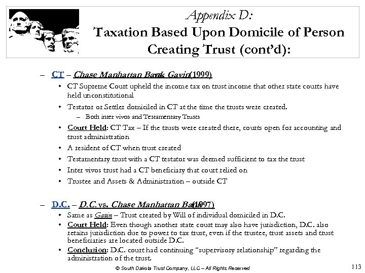 Appendix D: Taxation Based Upon Domicile of Person Creating Trust (cont’d): – CT –