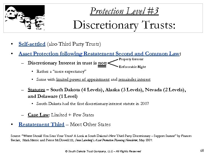 Protection Level #3 Discretionary Trusts: • Self-settled (also Third Party Trusts) • Asset Protection