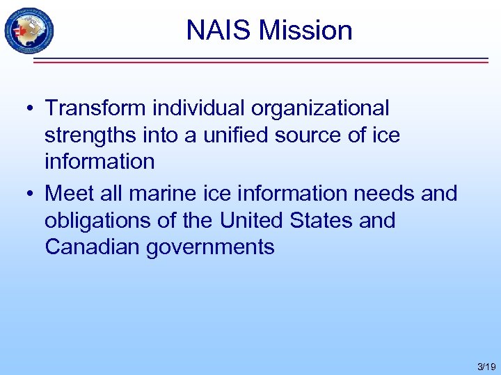 NAIS Mission • Transform individual organizational strengths into a unified source of ice information
