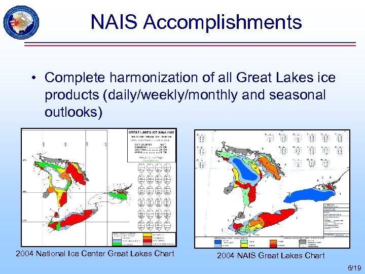 NAIS Accomplishments • Complete harmonization of all Great Lakes ice products (daily/weekly/monthly and seasonal