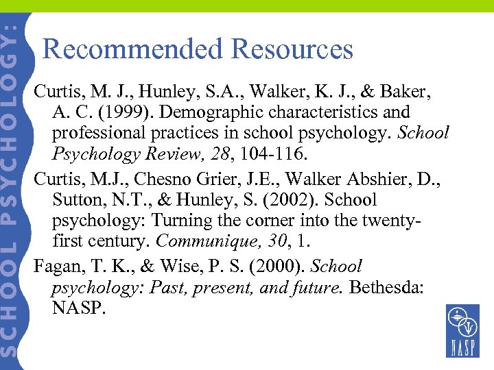 Recommended Resources Curtis, M. J. , Hunley, S. A. , Walker, K. J. ,