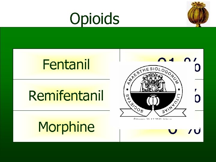Opioids Fentanil 91 % Remifentanil 0, 1 % Morphine 6% 