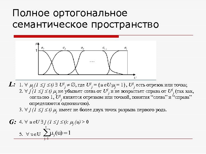 Полное ортогональное семантическое пространство L: 1. j (1 j t) U 1 j ,