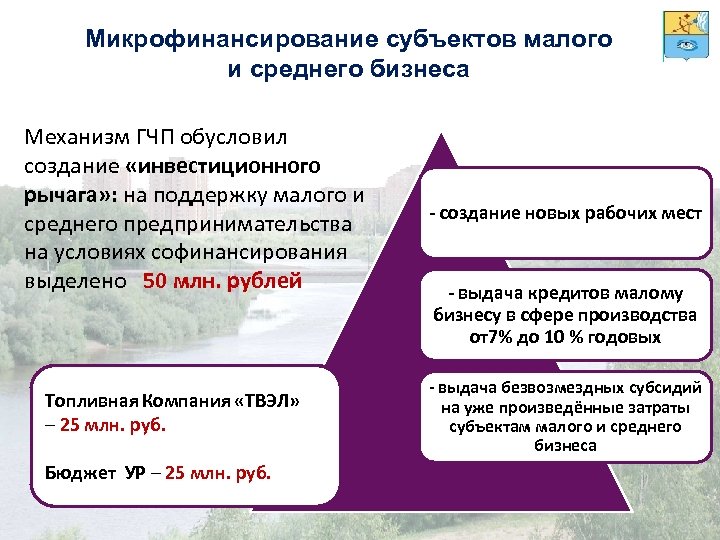 Микрофинансирование субъектов малого и среднего бизнеса Механизм ГЧП обусловил создание «инвестиционного рычага» : на