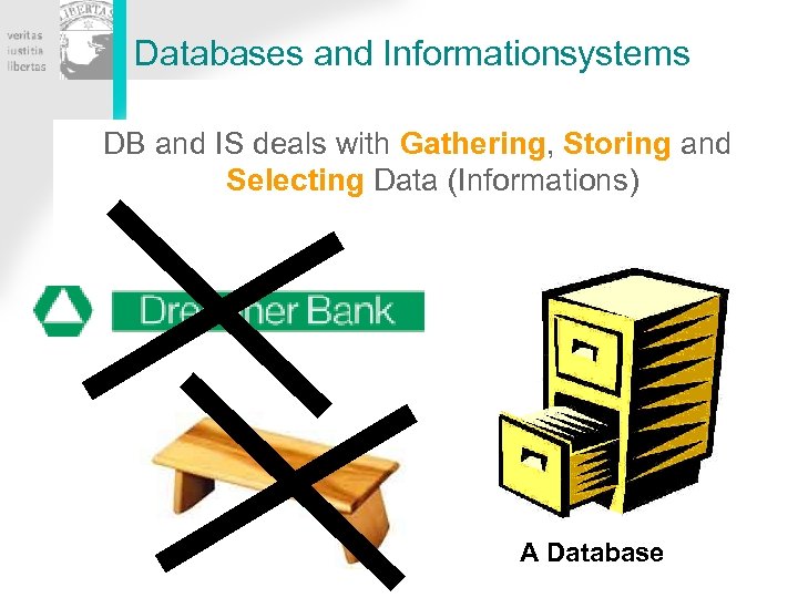 Databases and Informationsystems DB and IS deals with Gathering, Storing and Selecting Data (Informations)