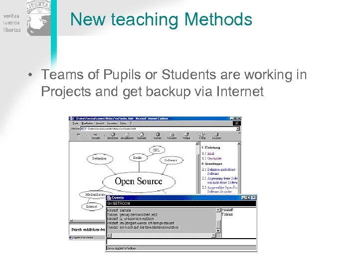 New teaching Methods • Teams of Pupils or Students are working in Projects and