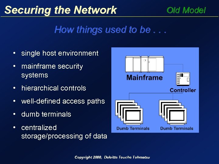 Securing the Network Old Model How things used to be. . . • single