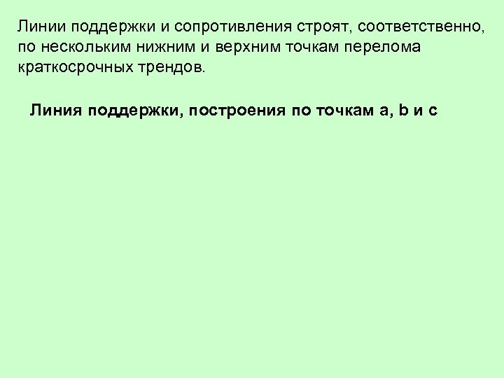 Линии поддержки и сопротивления строят, соответственно, по нескольким нижним и верхним точкам перелома краткосрочных