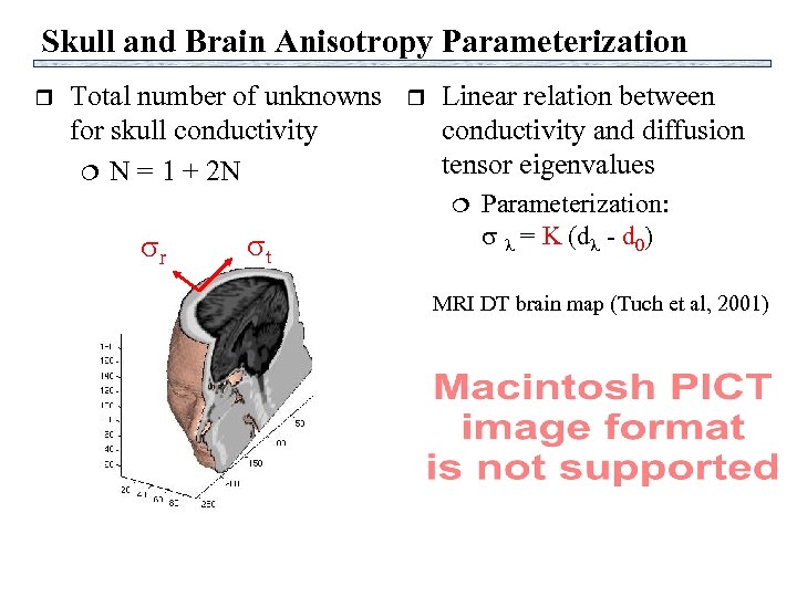 Skull and Brain Anisotropy Parameterization r Total number of unknowns for skull conductivity ¦