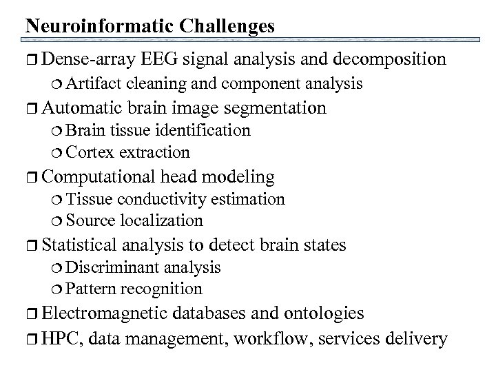Neuroinformatic Challenges r Dense-array ¦ Artifact EEG signal analysis and decomposition cleaning and component