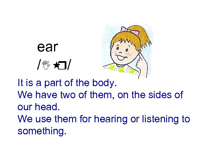 ear /I / r It is a part of the body. We have two