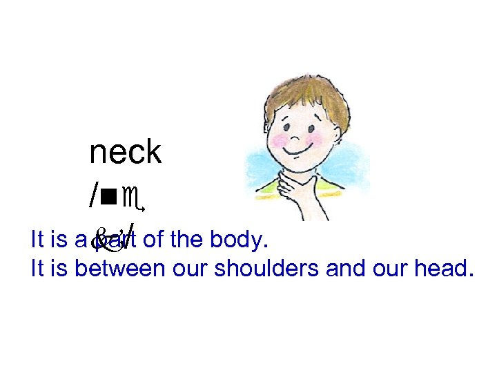 neck /ne It is a k/ of the body. part It is between our