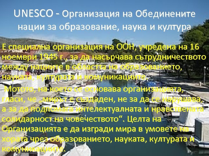 UNESCO - Организация на Обединените нации за образование, наука и култура Е специална организация
