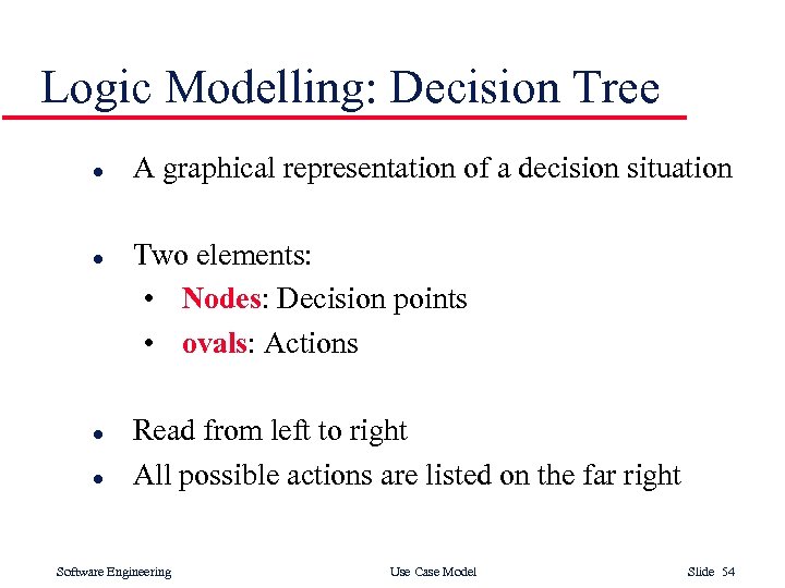 Logic Modelling: Decision Tree l l A graphical representation of a decision situation Two